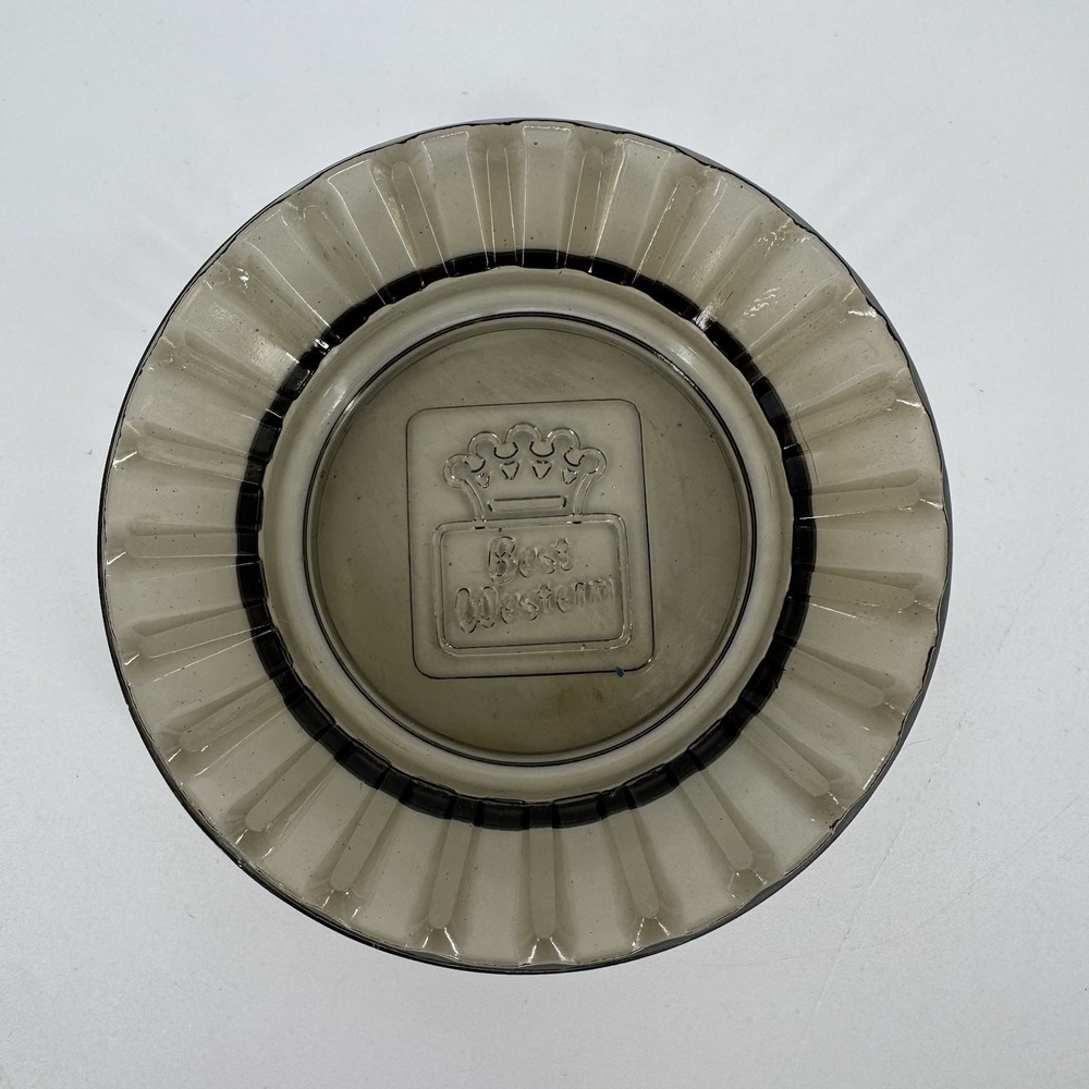 Vintage Best Western Smoky Gray Glass Ashtray Collectible‎ Advertisement Round